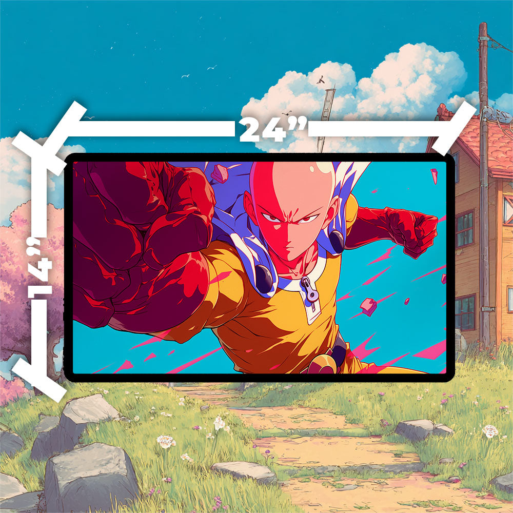 One Punch Man Playmat | TCG Playmat | Saitama Playmat No Zones Option | 24x14 | 22x12 | 32x16 Sizes