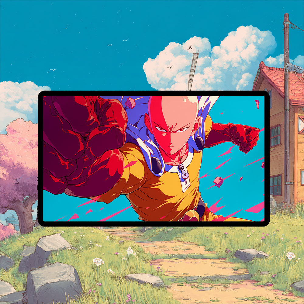 One Punch Man Playmat | TCG Playmat | Saitama Playmat No Zones Option | 24x14 | 22x12 | 32x16 Sizes
