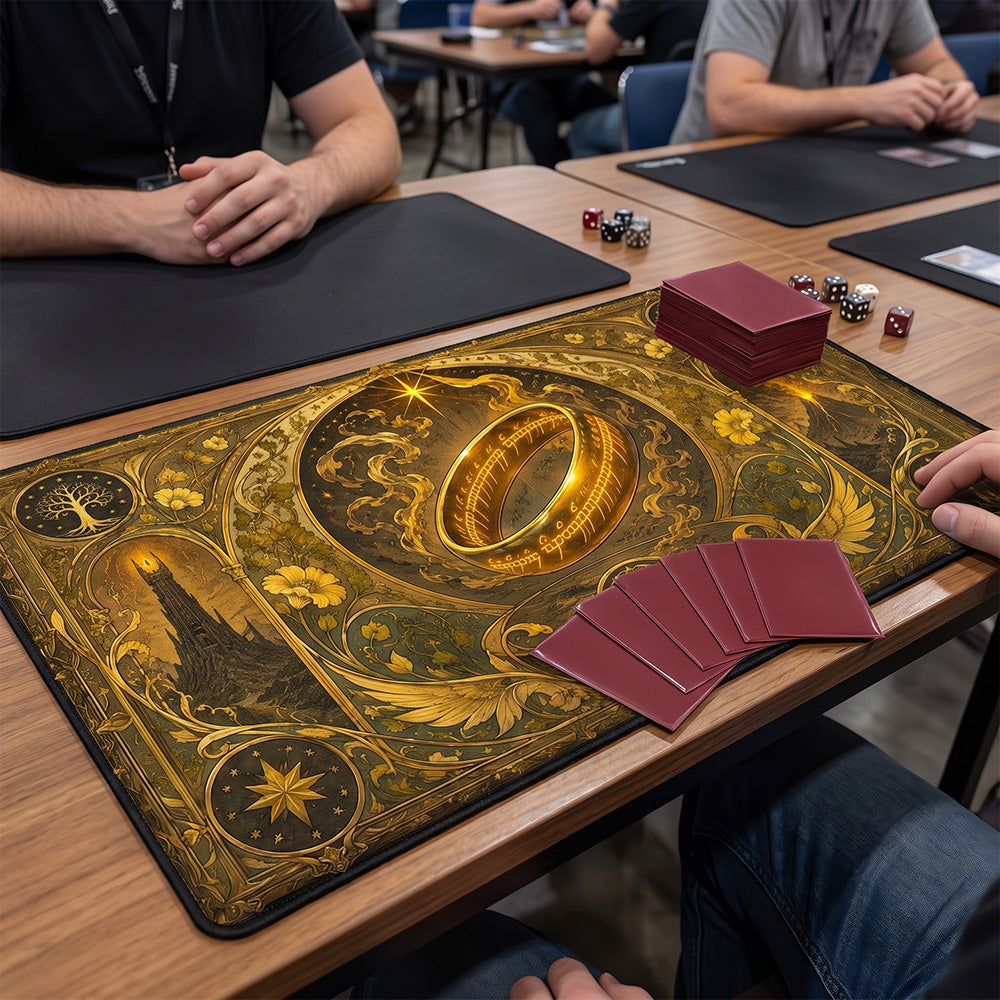 Art Nouveau Golden Ring Playmat | Elegant Line Art TCG Mat