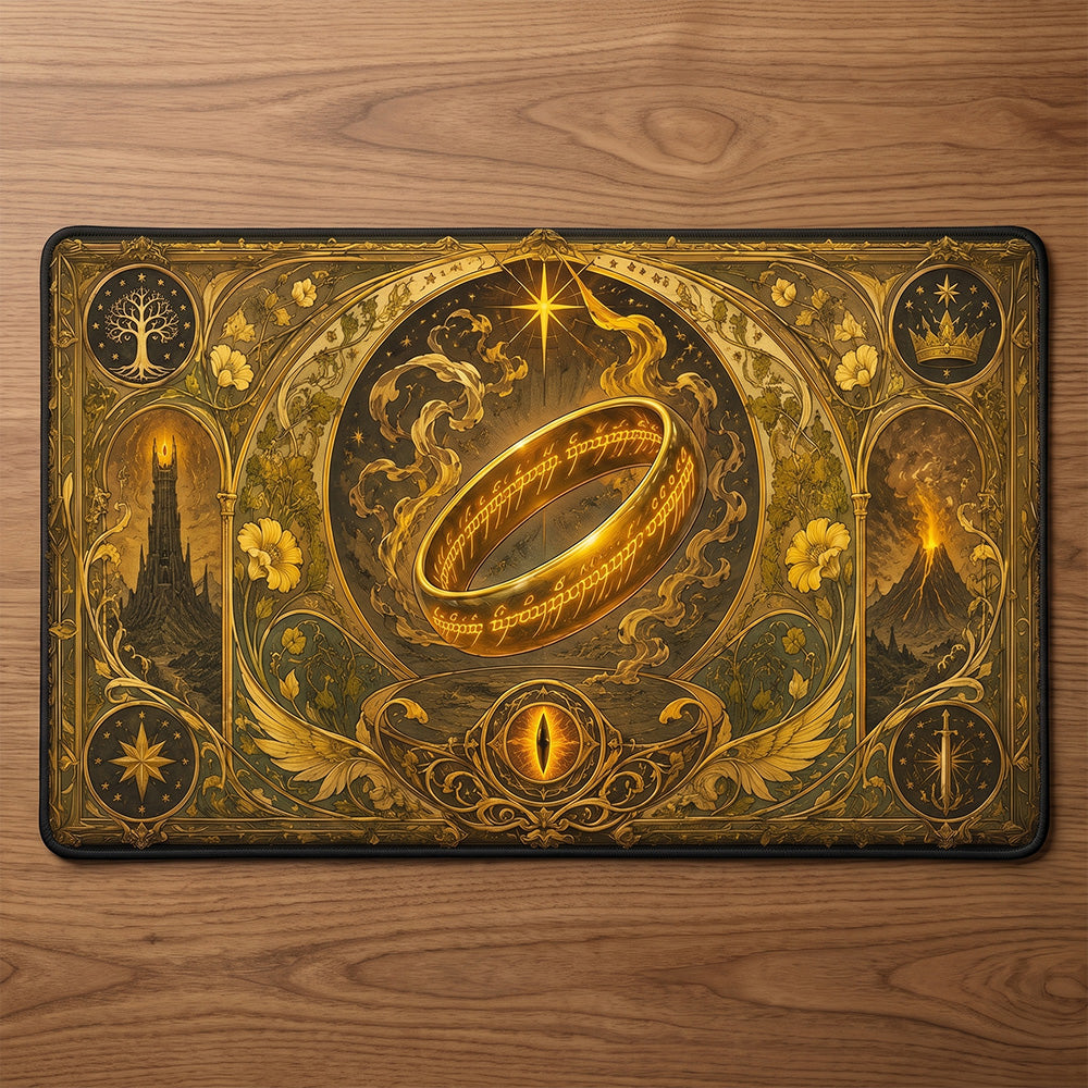 Art Nouveau Golden Ring Playmat | Elegant Line Art TCG Mat