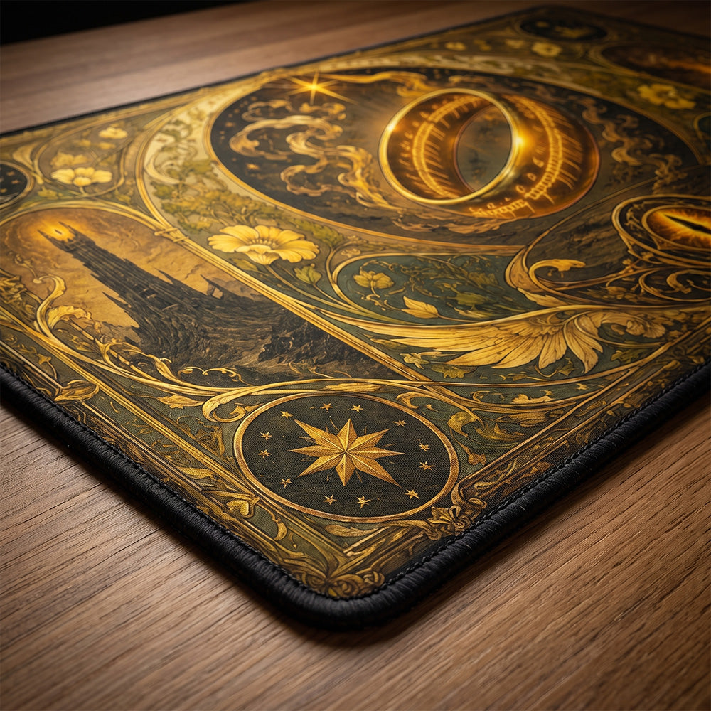 Art Nouveau Golden Ring Playmat | Elegant Line Art TCG Mat