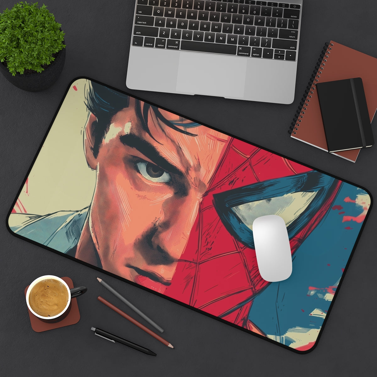 Peter Parker Spider-Man Playmat | Magic the Gathering Playmat | Half Mask Hero with Zones Option | 24x14