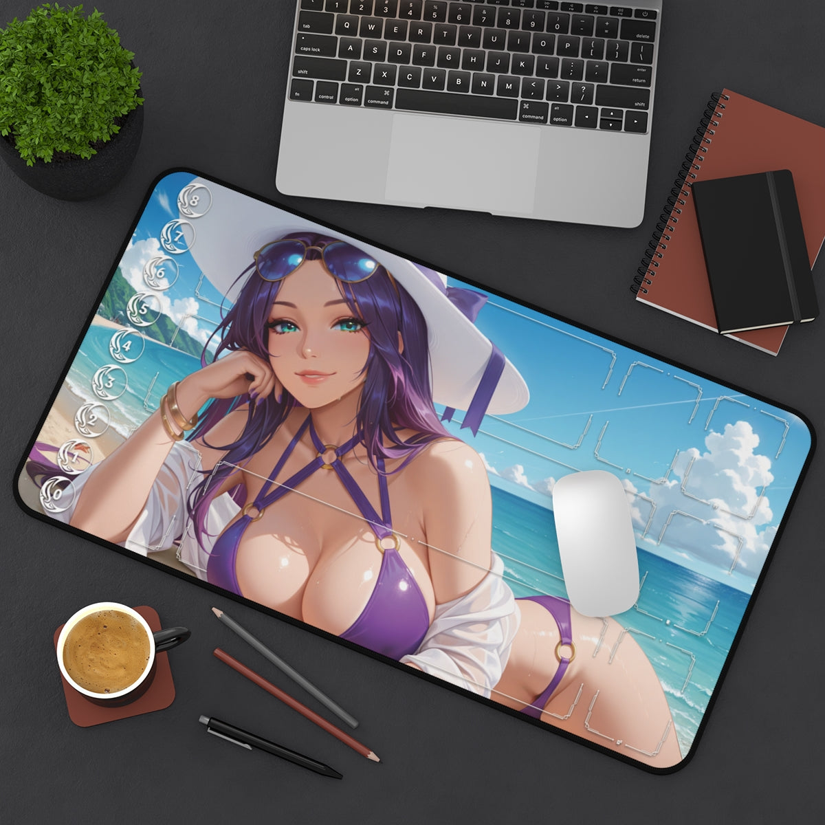 Pool Party Caitlyn Playmat | Riftbound League of Legends TCG Playmat | Summer Anime Art With Zones Option | 24x14 Size