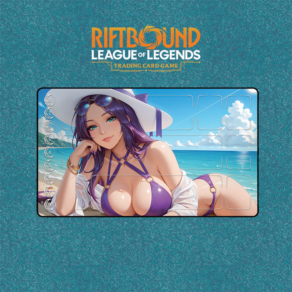 Pool Party Caitlyn Playmat | Riftbound League of Legends TCG Playmat | Summer Anime Art With Zones Option | 24x14 Size