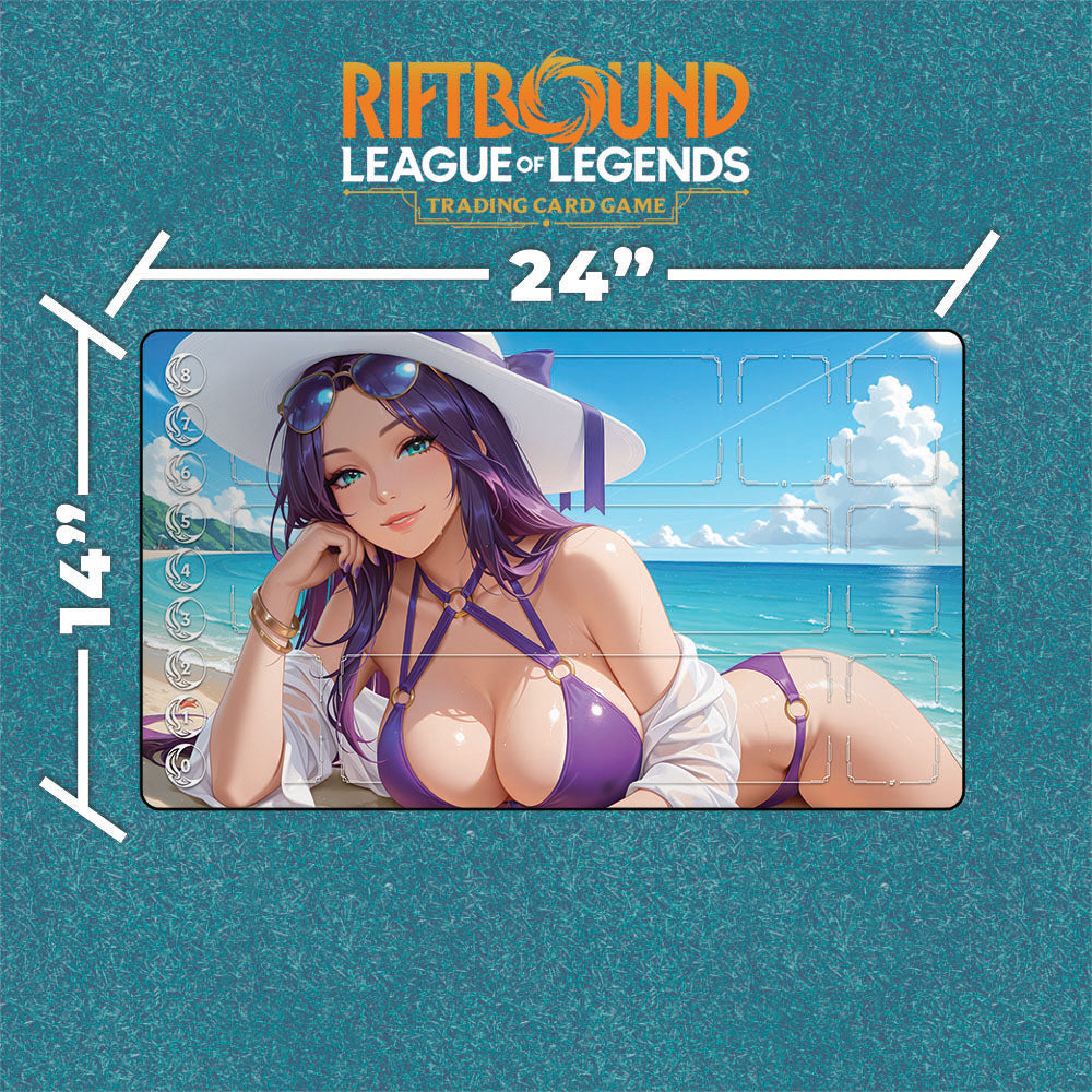Pool Party Caitlyn Playmat | Riftbound League of Legends TCG Playmat | Summer Anime Art With Zones Option | 24x14 Size