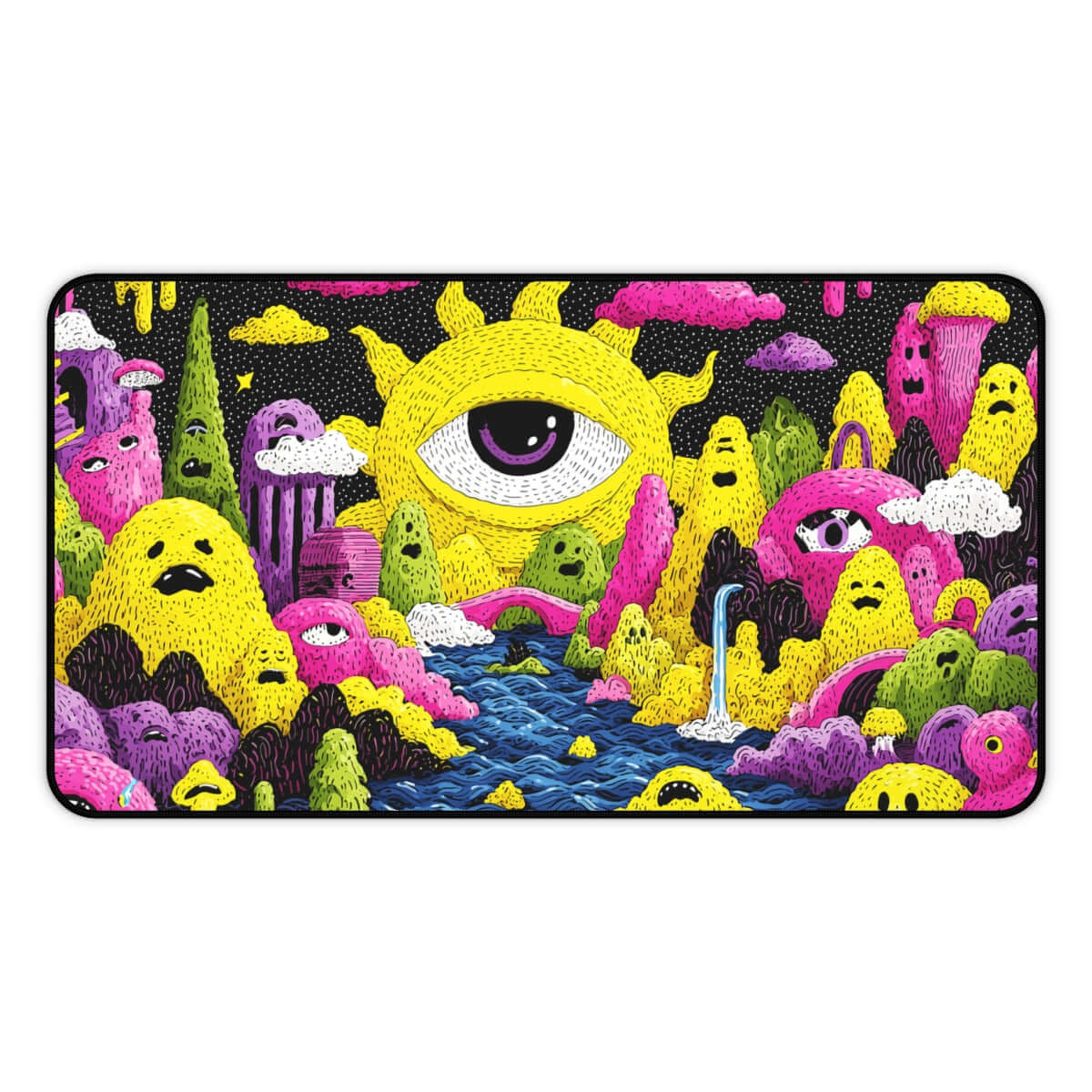 Psychedelic Eye River Playmat | Whimsical Surreal Fantasy TCG Playmat without Zones Option | 24x14 | 22x12 | 32x16 Sizes