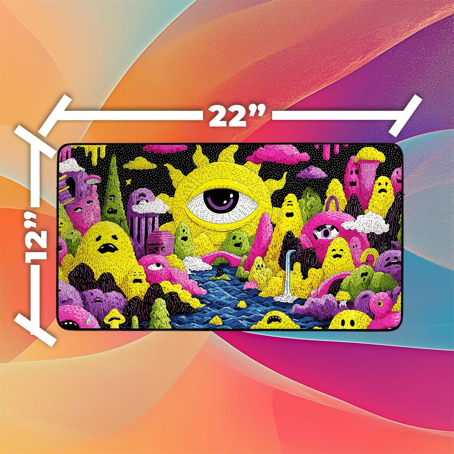 Psychedelic Eye River Playmat | Whimsical Surreal Fantasy TCG Playmat without Zones Option | 24x14 | 22x12 | 32x16 Sizes