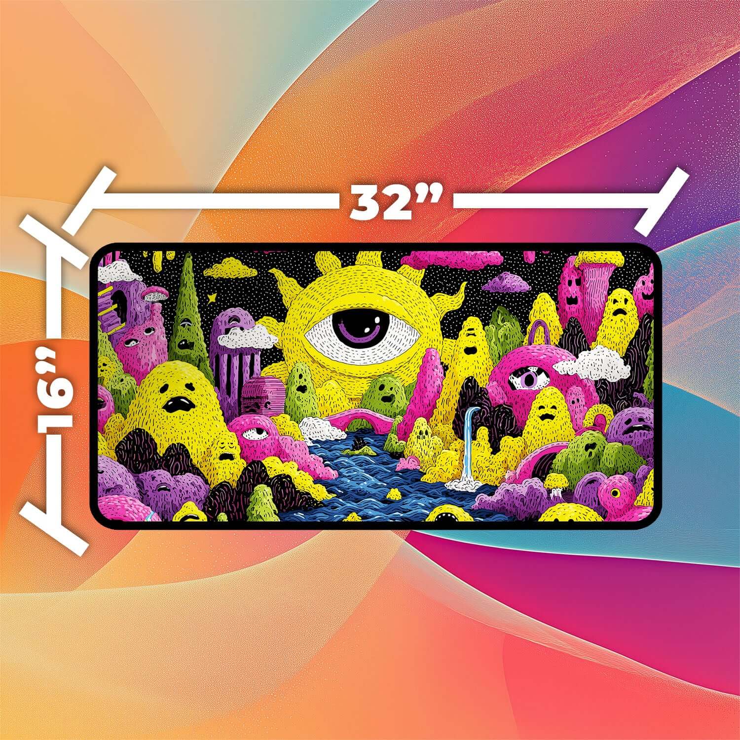 Psychedelic Eye River Playmat | Whimsical Surreal Fantasy TCG Playmat without Zones Option | 24x14 | 22x12 | 32x16 Sizes