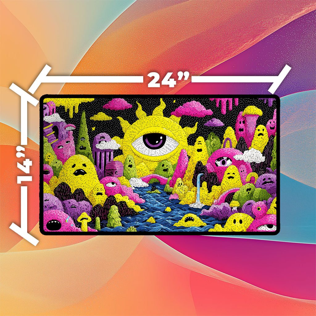 Psychedelic Eye River Playmat | Whimsical Surreal Fantasy TCG Playmat No Zones Option | 24x14 | 32x16 Sizes
