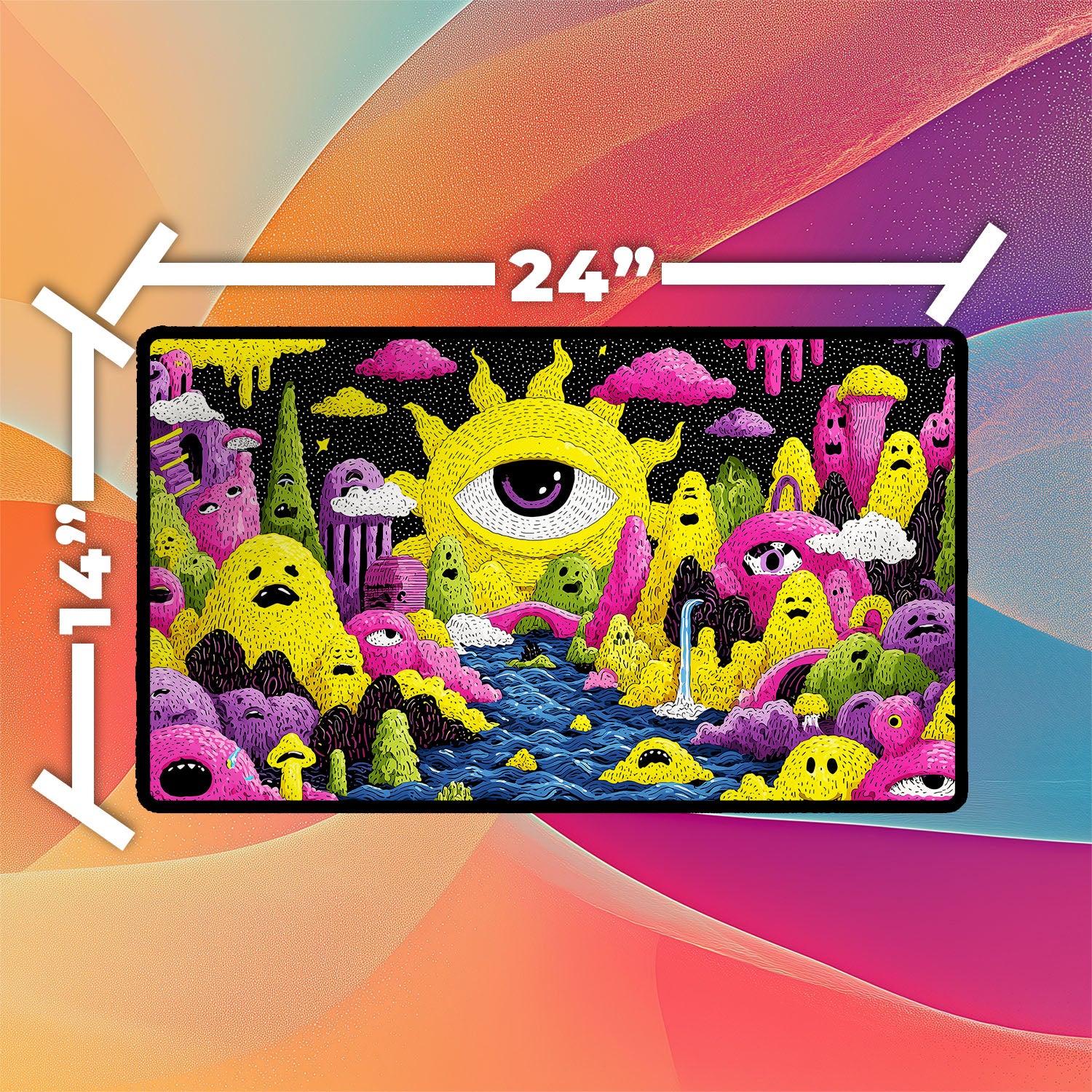 Psychedelic Eye River Playmat | Whimsical Surreal Fantasy TCG Playmat No Zones Option | 24x14 | 32x16 Sizes