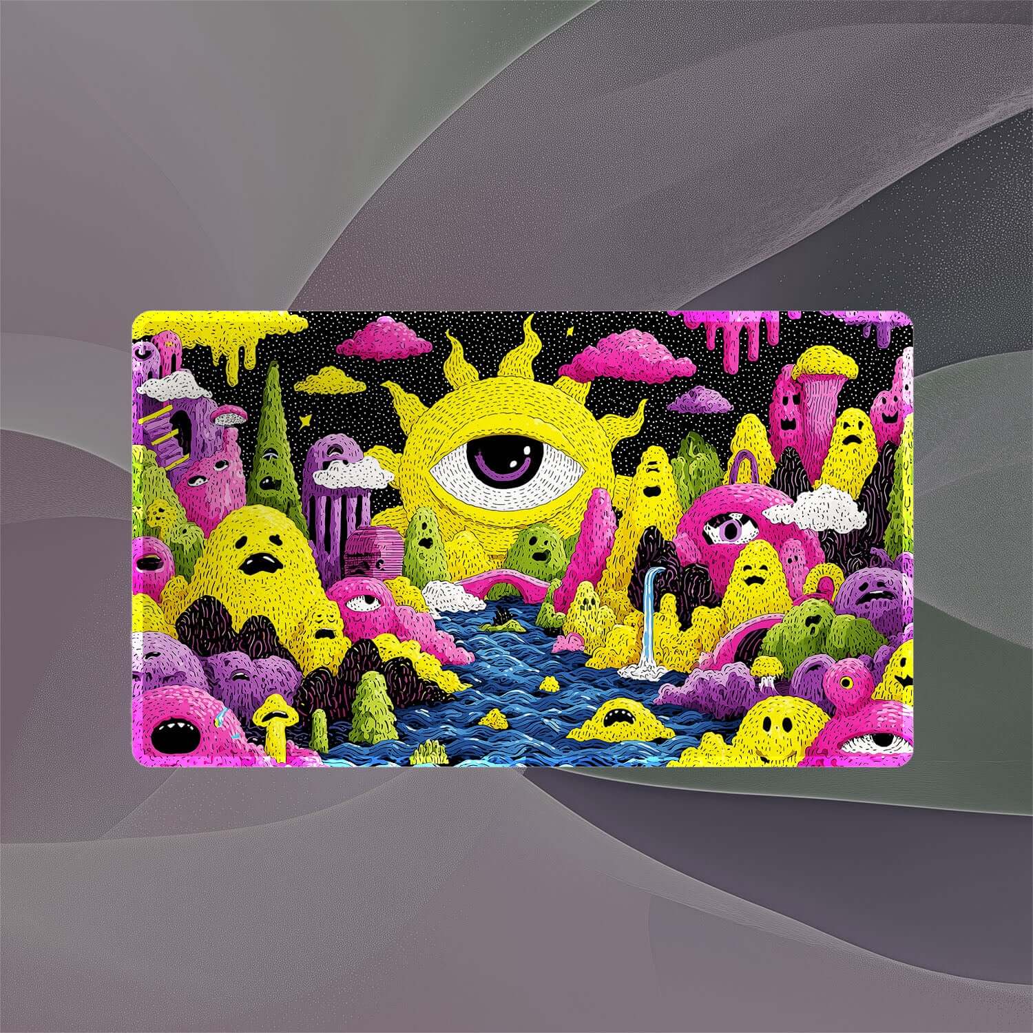 Psychedelic Eye River Playmat (Borderless) | Magic the Gathering Playmat | 24" x 14" (with Stitched Edges)