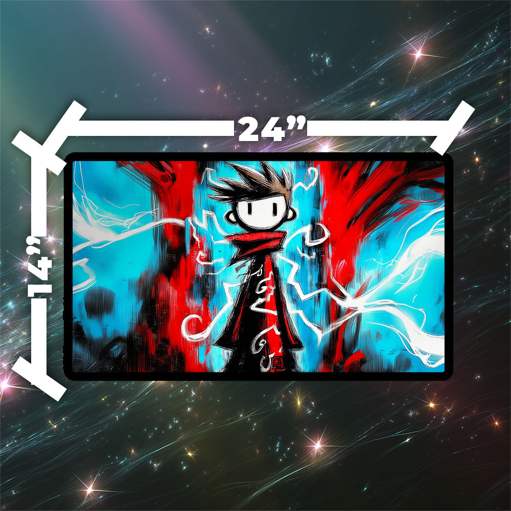 Ral Monsoon Mage Playmat | TCG Playmat | Cute Doodle Style Spell Slinger Artwork No Zones Option | 24x14 | 32x16 Sizes
