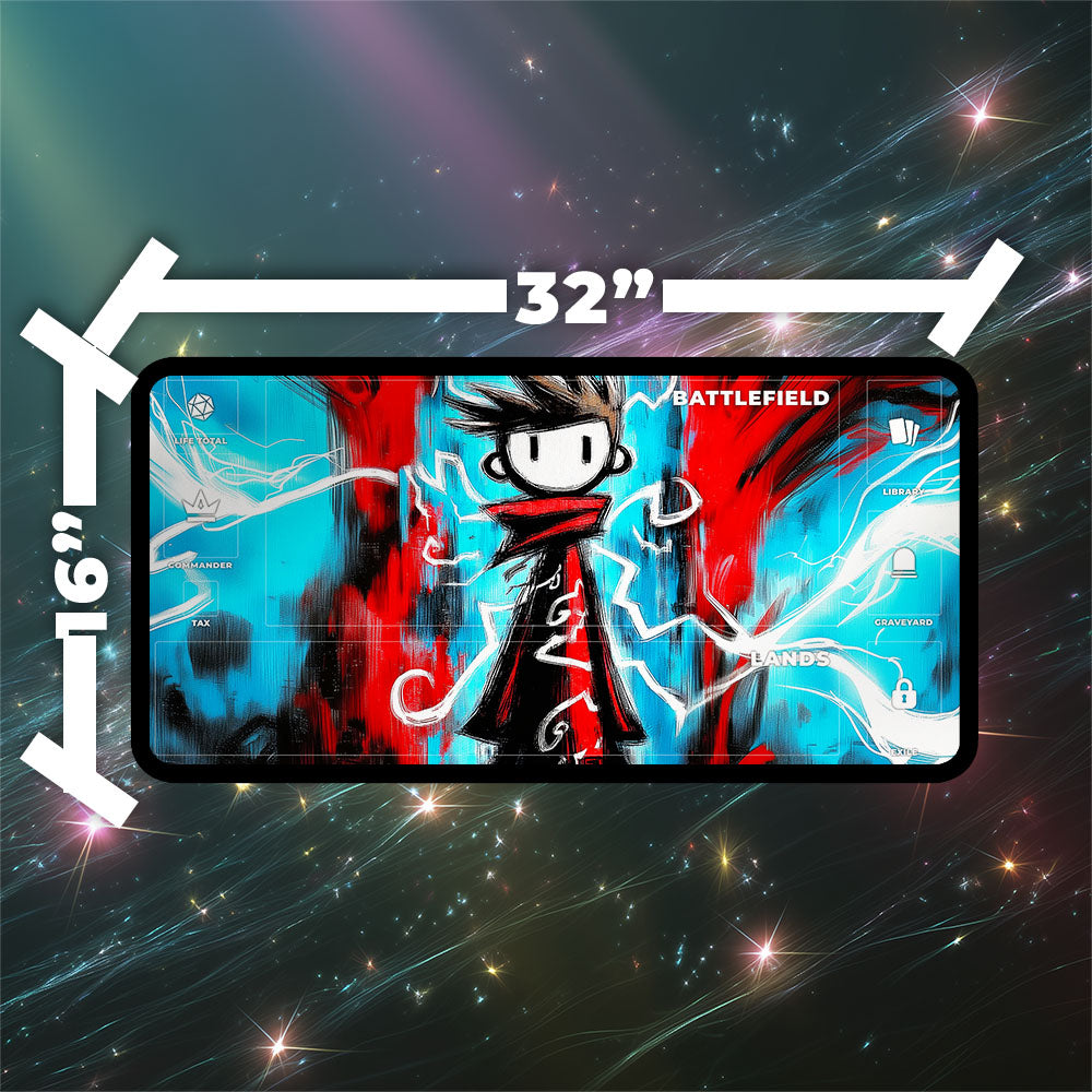 Ral Monsoon Mage Playmat | TCG Playmat | Cute Doodle Style Spell Slinger Artwork No Zones Option | 24x14 | 32x16 Sizes