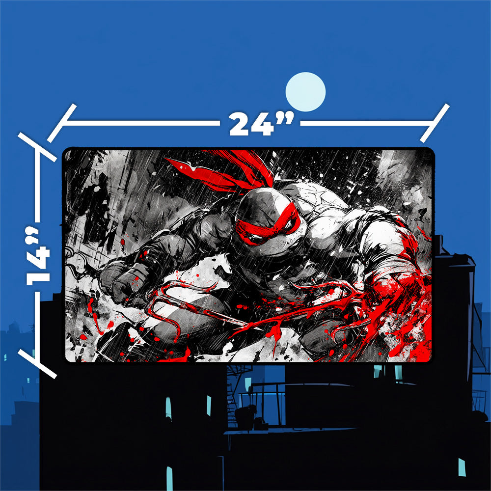 Raphael TMNT playmat close-up showing vibrant print detail and colors