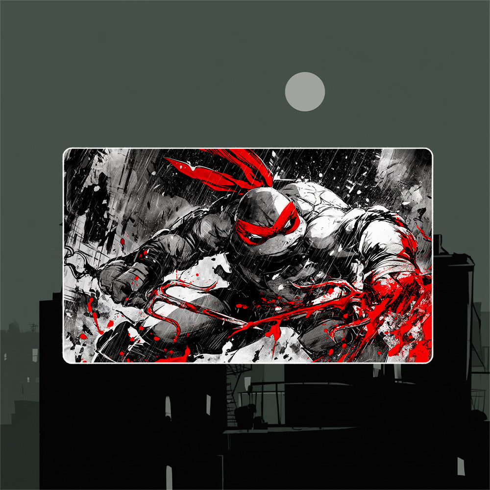 Red Mask Turtle Warrior Playmat (Borderless) | Black Noir Ink Mat
