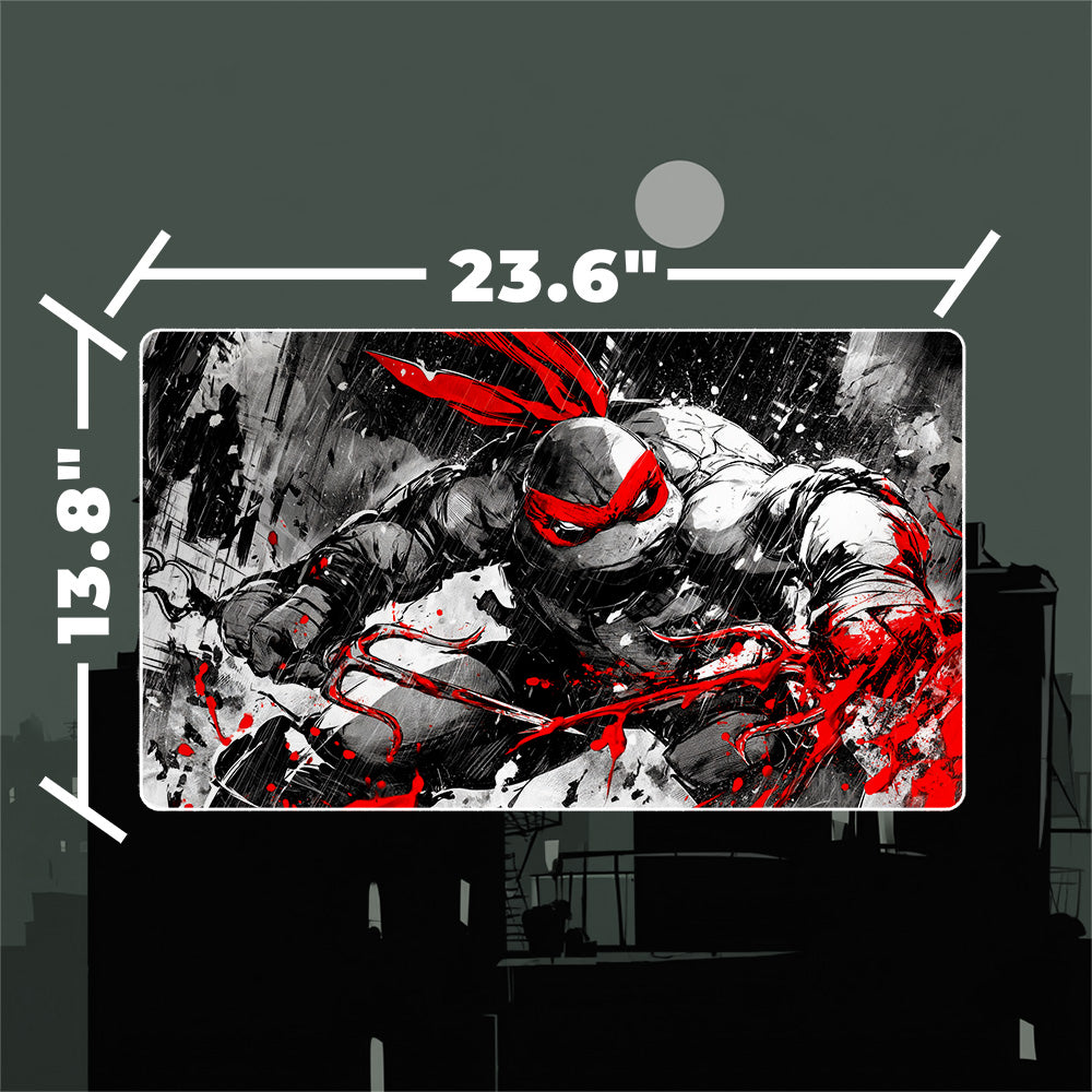 Red Mask Turtle Warrior Playmat (Borderless) | Black Noir Ink Mat