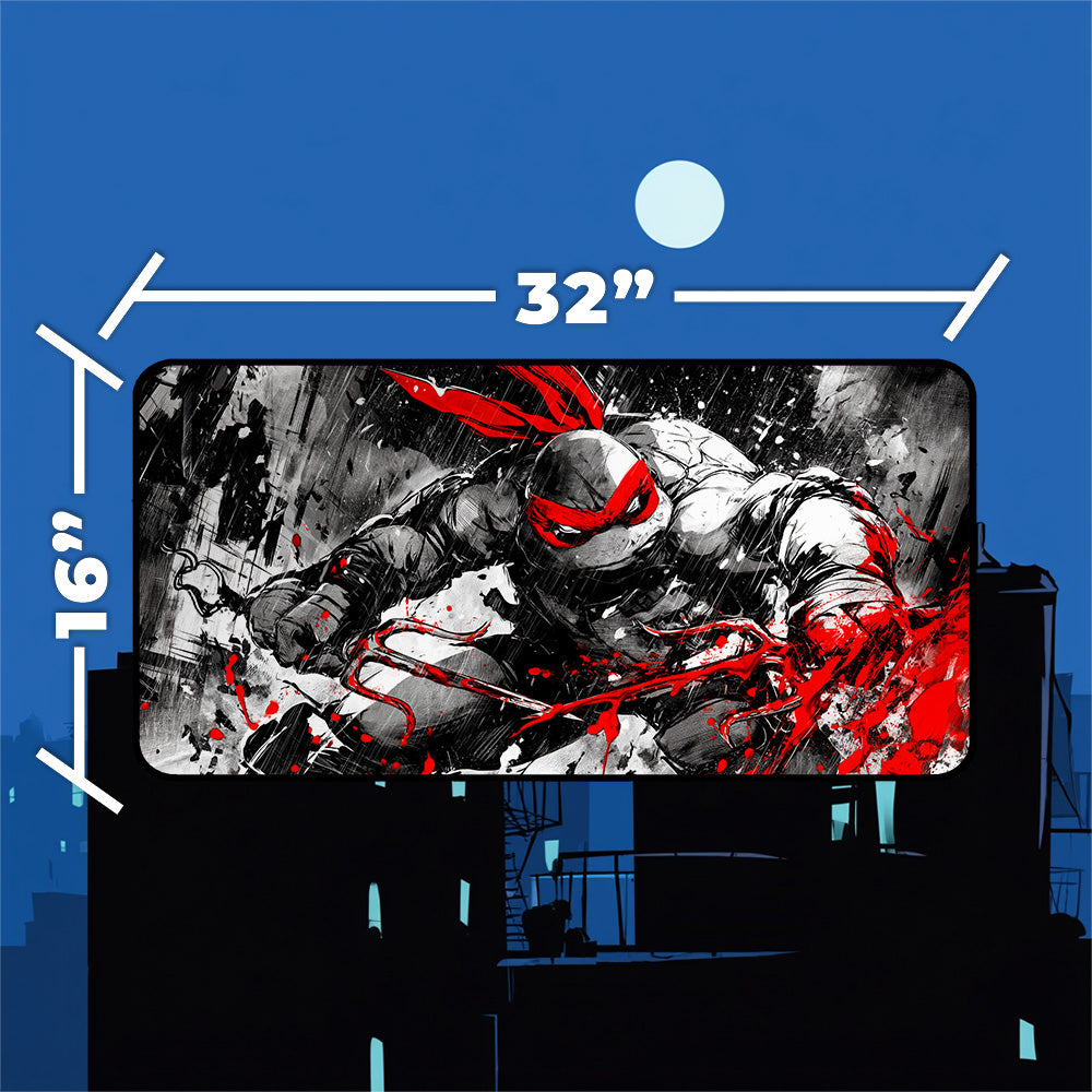 Raphael TMNT playmat laid flat showing full 24x14 desk mat size