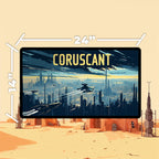 Coruscant playmat laid flat showing full 24x14 desk mat size
