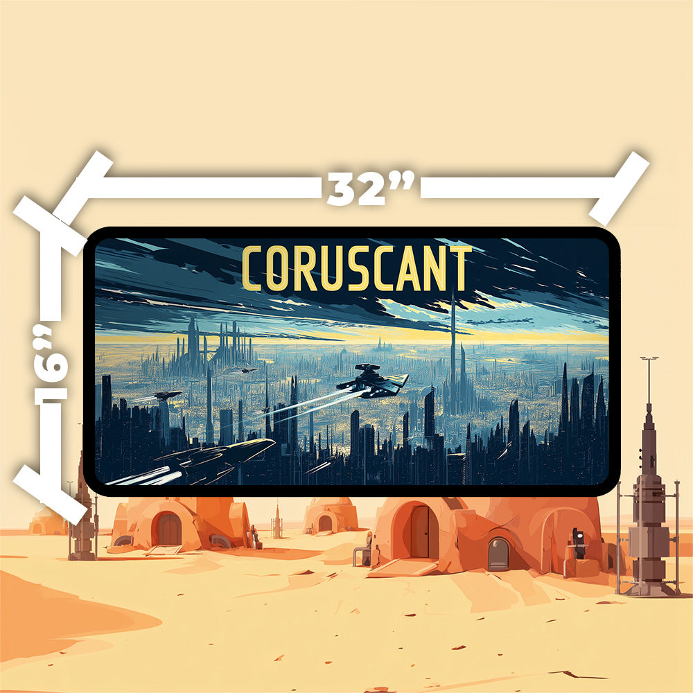 Coruscant playmat close-up showing vibrant print detail and colors