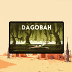 Dagobah playmat featuring vintage style TCG desk mat design with swamps and misty landscape.