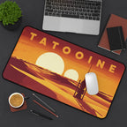 Tatooine playmat featuring a vintage retro travel poster design with twin suns