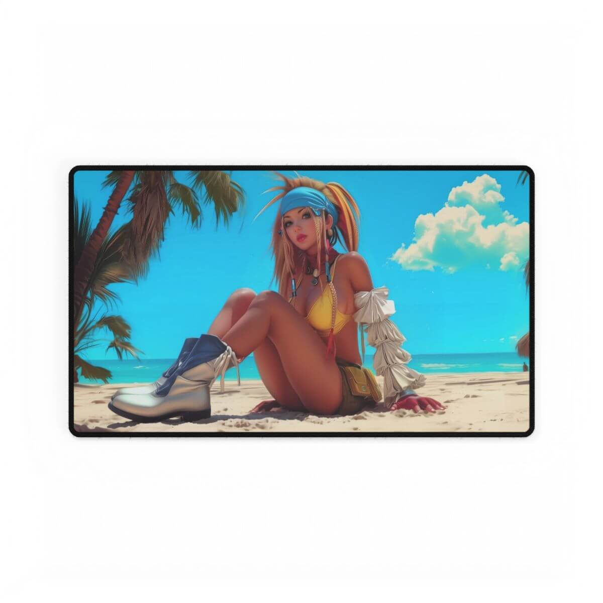 Rikku Beach Vibes Playmat | Final Fantasy Playmat | Pin-Up Beach Playmat with Zones Option | 24x14 | 22x12 | 32x16 Sizes