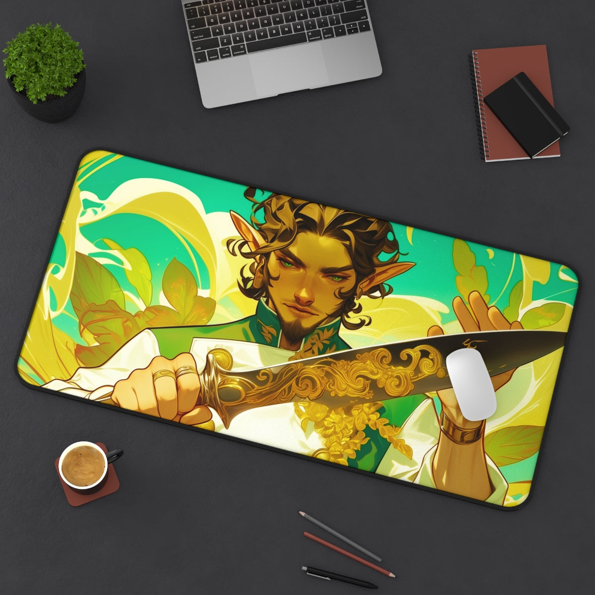 Rocco Cabaretti Caterer Playmat | TCG Playmat | Elf Chef Fantasy Artwork With Zones Option | 24x14 | 32x16 Sizes