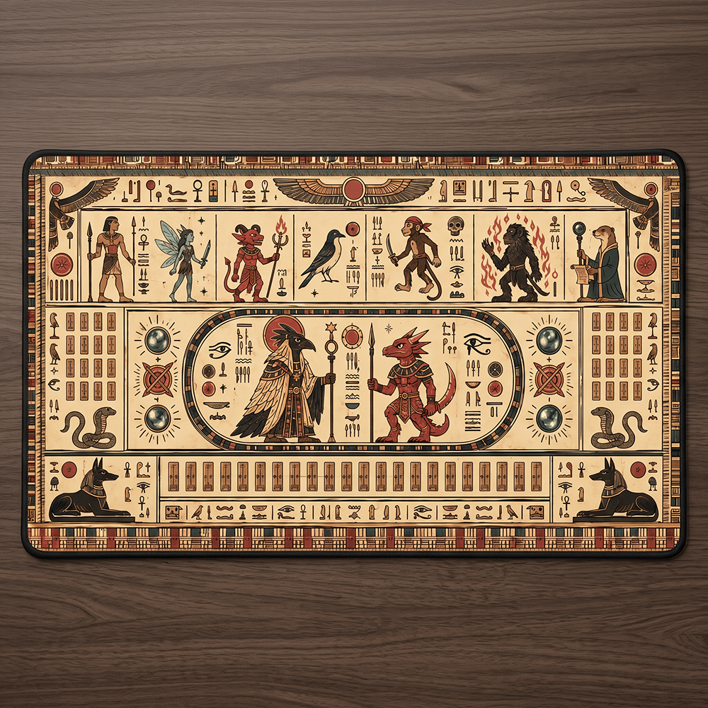 Egyptian Temple Mural Playmat | Warrior & Falcon Monk Design