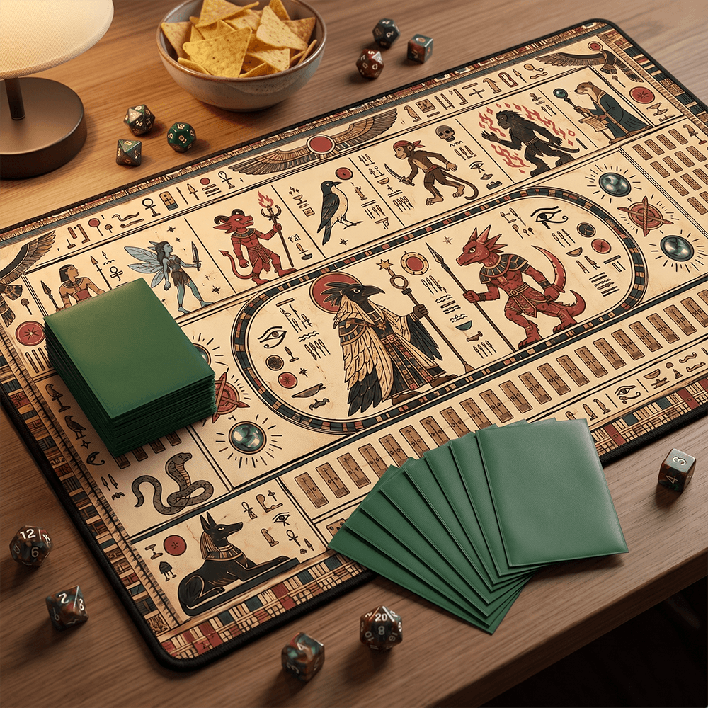 Egyptian Temple Mural Playmat | Warrior & Falcon Monk Design