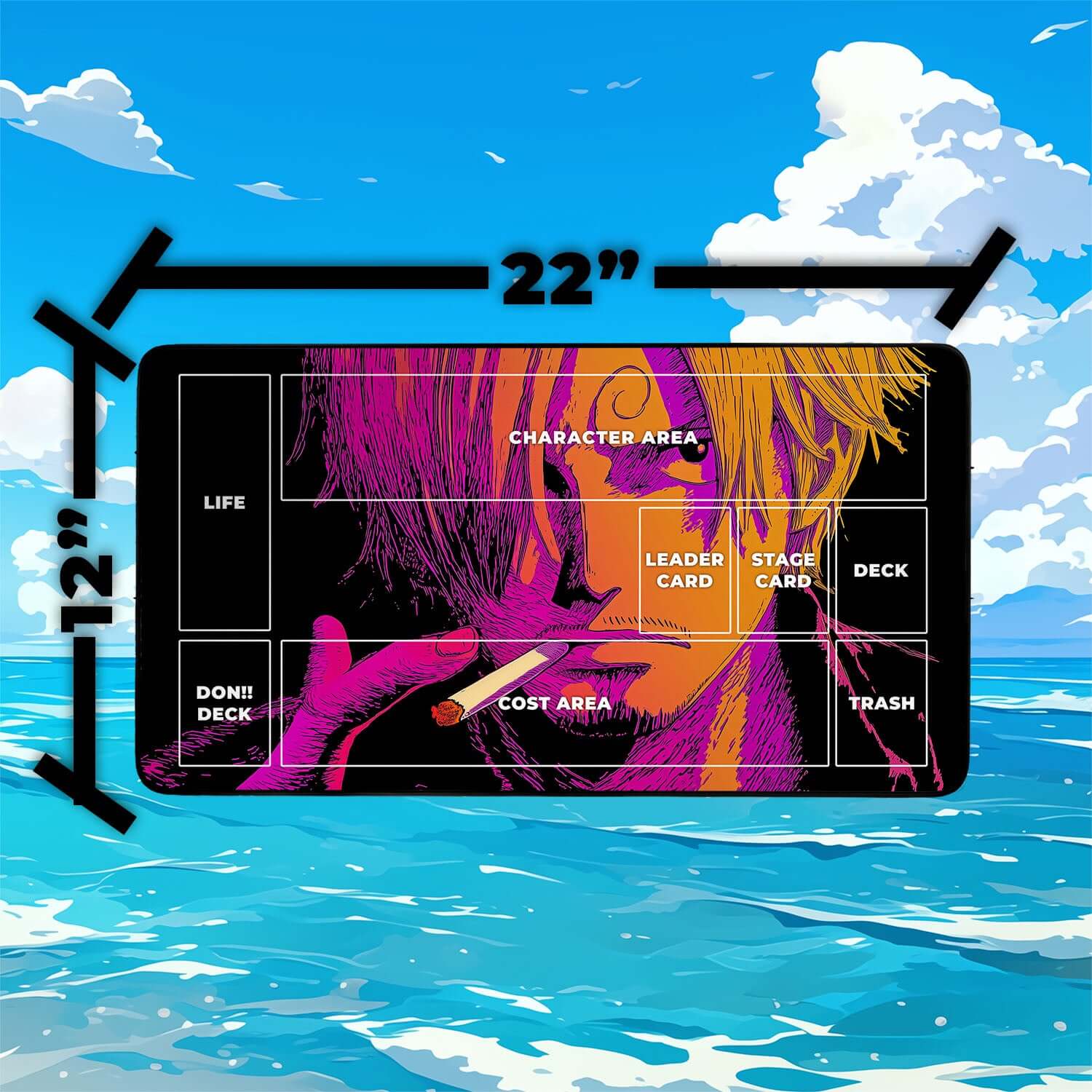 Sanji Playmat | One Piece Playmat | Straw Hat Crew Playmat with Zones Option | 24x14 | 22x12 | 32x16 Sizes