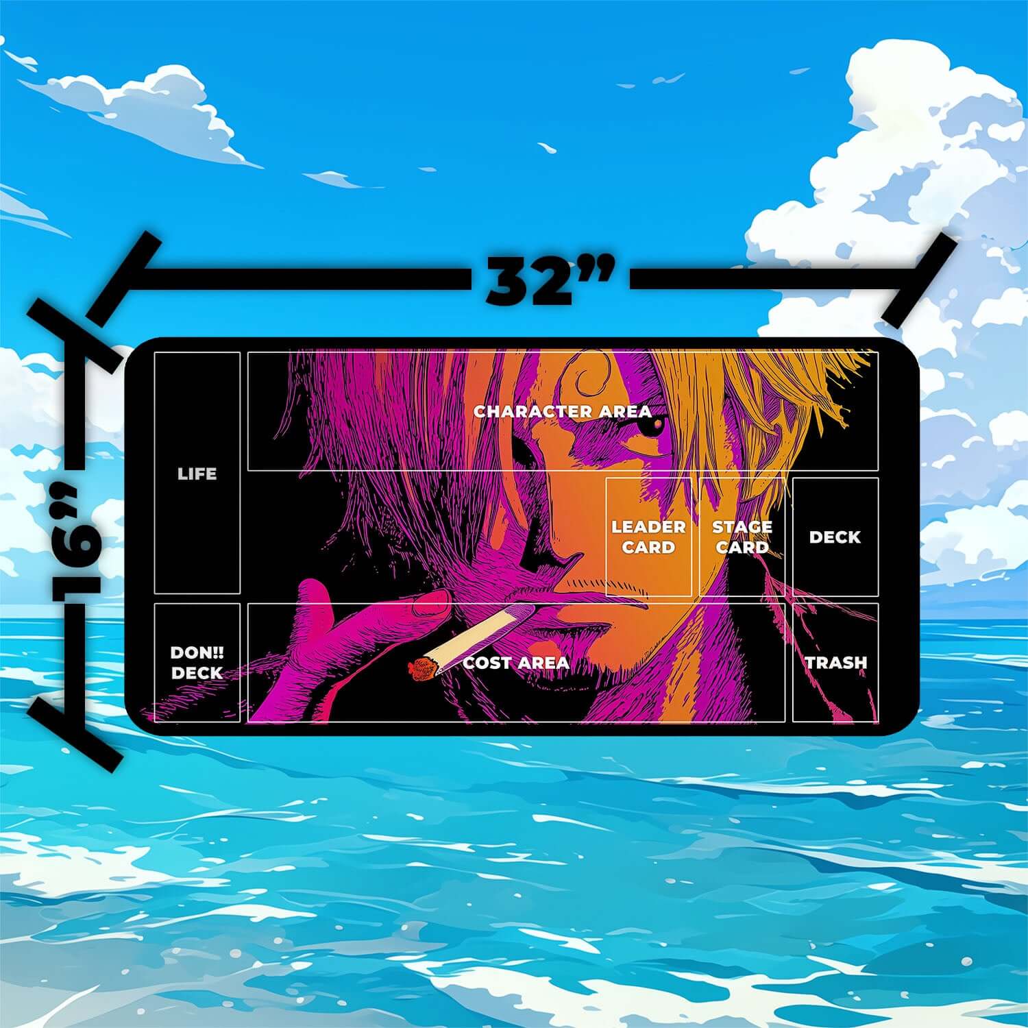 Sanji Playmat | One Piece Playmat | Straw Hat Crew Playmat with Zones Option | 24x14 | 22x12 | 32x16 Sizes