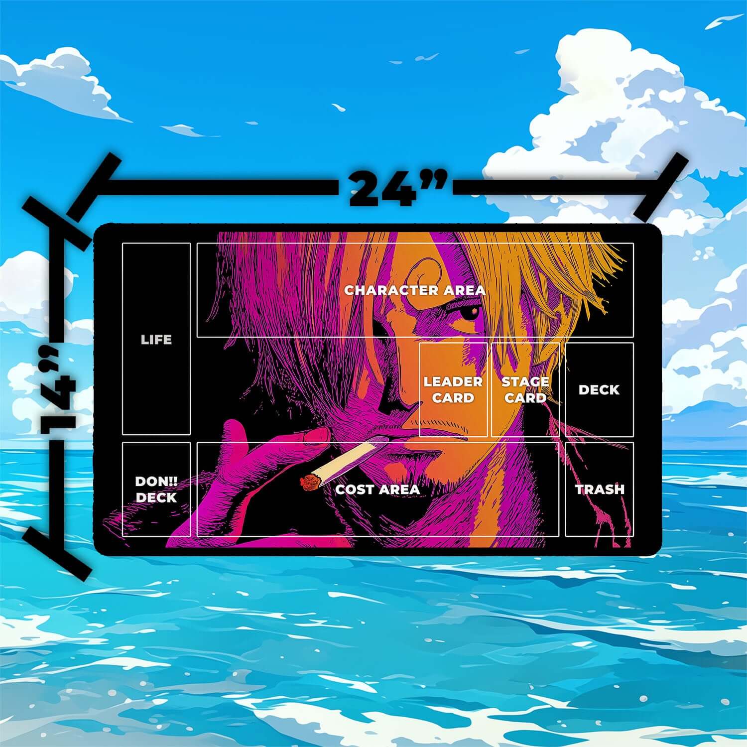 Sanji Playmat | One Piece Playmat | Straw Hat Crew Playmat with Zones Option | 24x14 | 22x12 | 32x16 Sizes