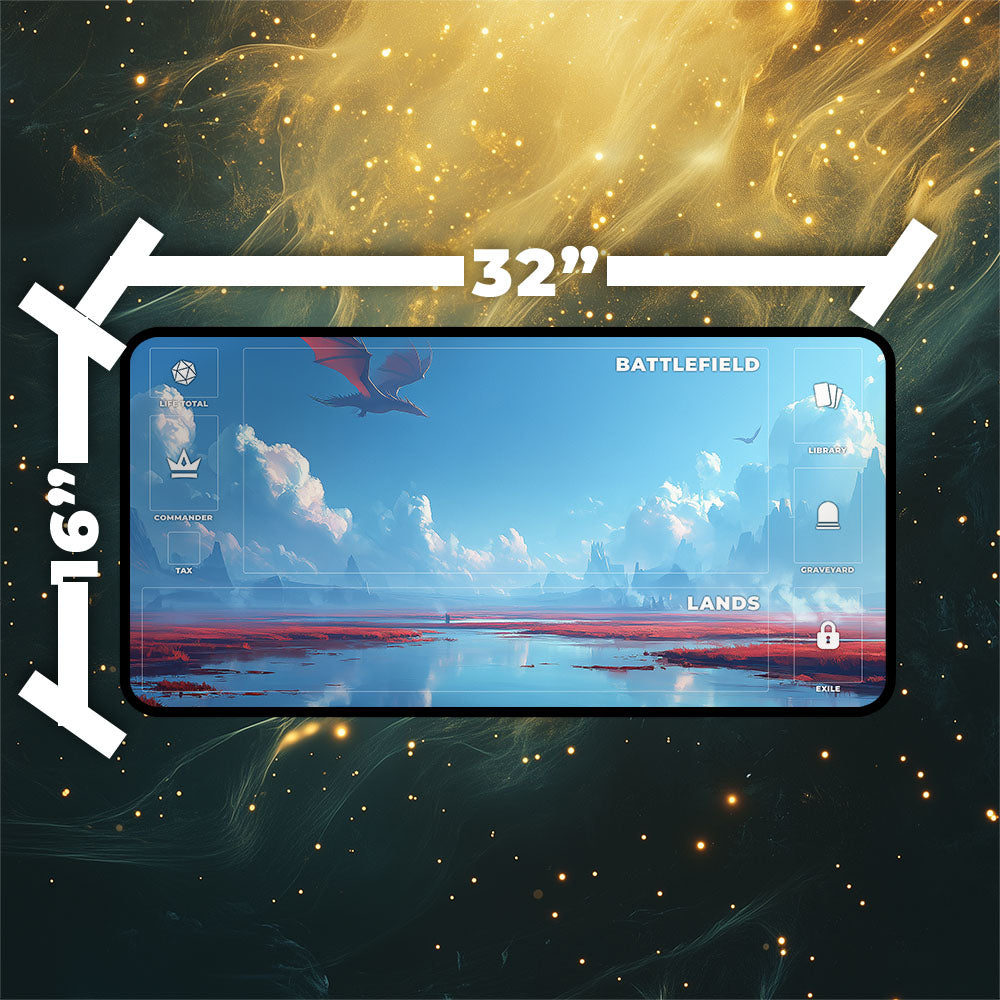 Scalding Tarn Playmat | Magic the Gathering Playmat | Dragon Fetch Land MTG Playmat with Zones Option | 24x14 | 32x16