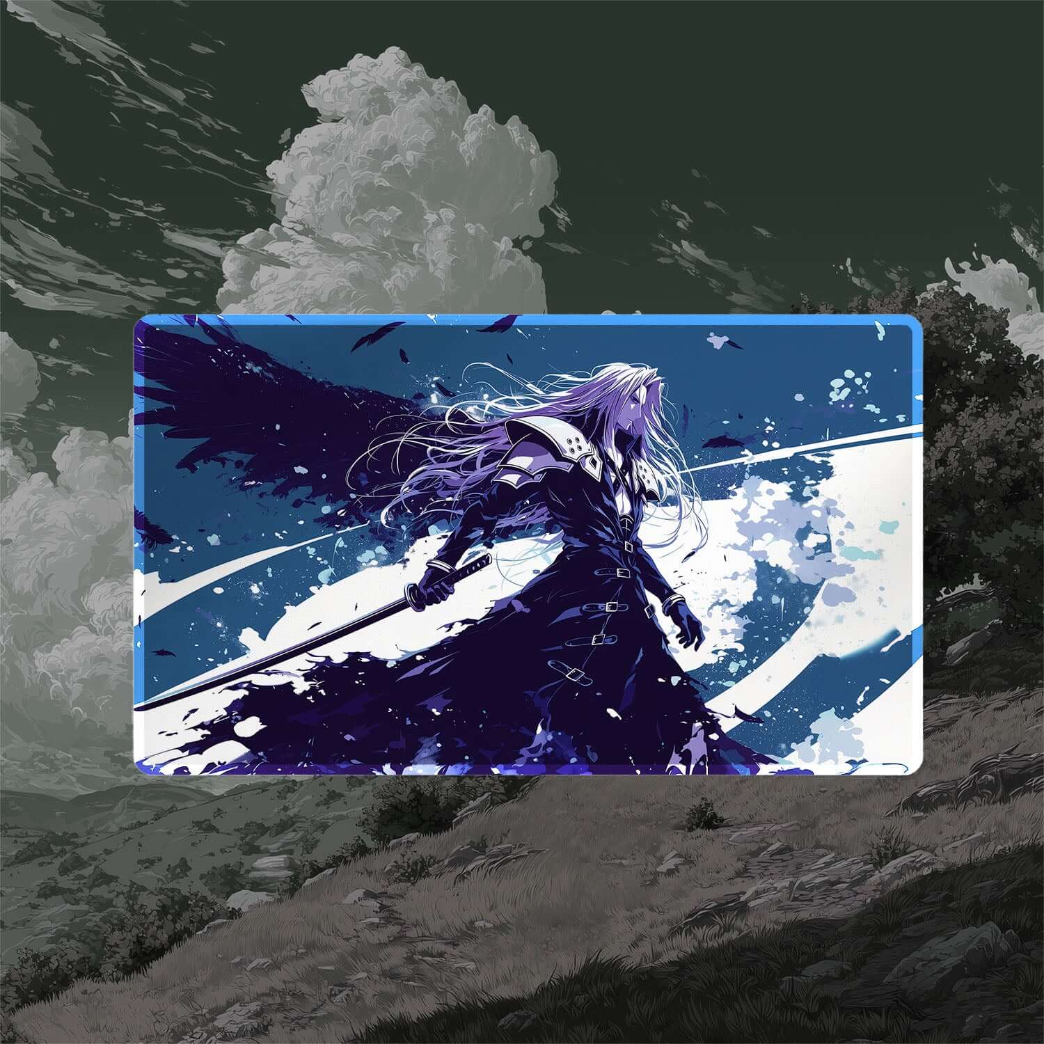 Sephiroth Fallen Hero Playmat (Borderless) | Final Fantasy Playmat | 24" x 14" (with Stitched Edges)