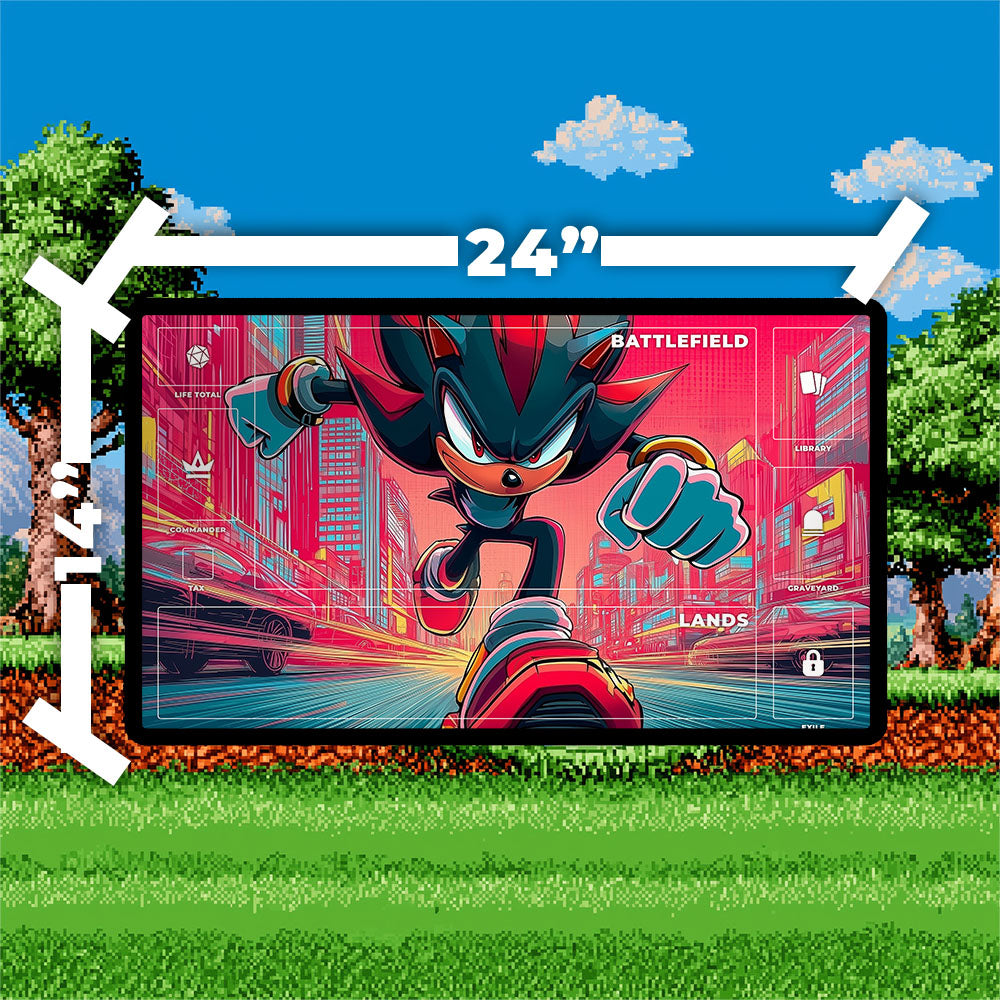 Shadow the Hedgehog Playmat | Magic the Gathering Playmat | SEGA Playmat with Zones Option | 24x14 | 32x16 Sizes