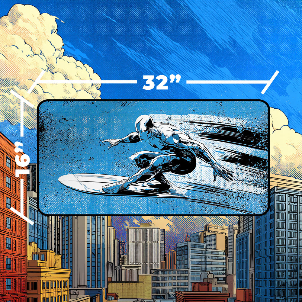Cosmic Pop Art Surfer Playmat | Retro Halftone TCG Mat