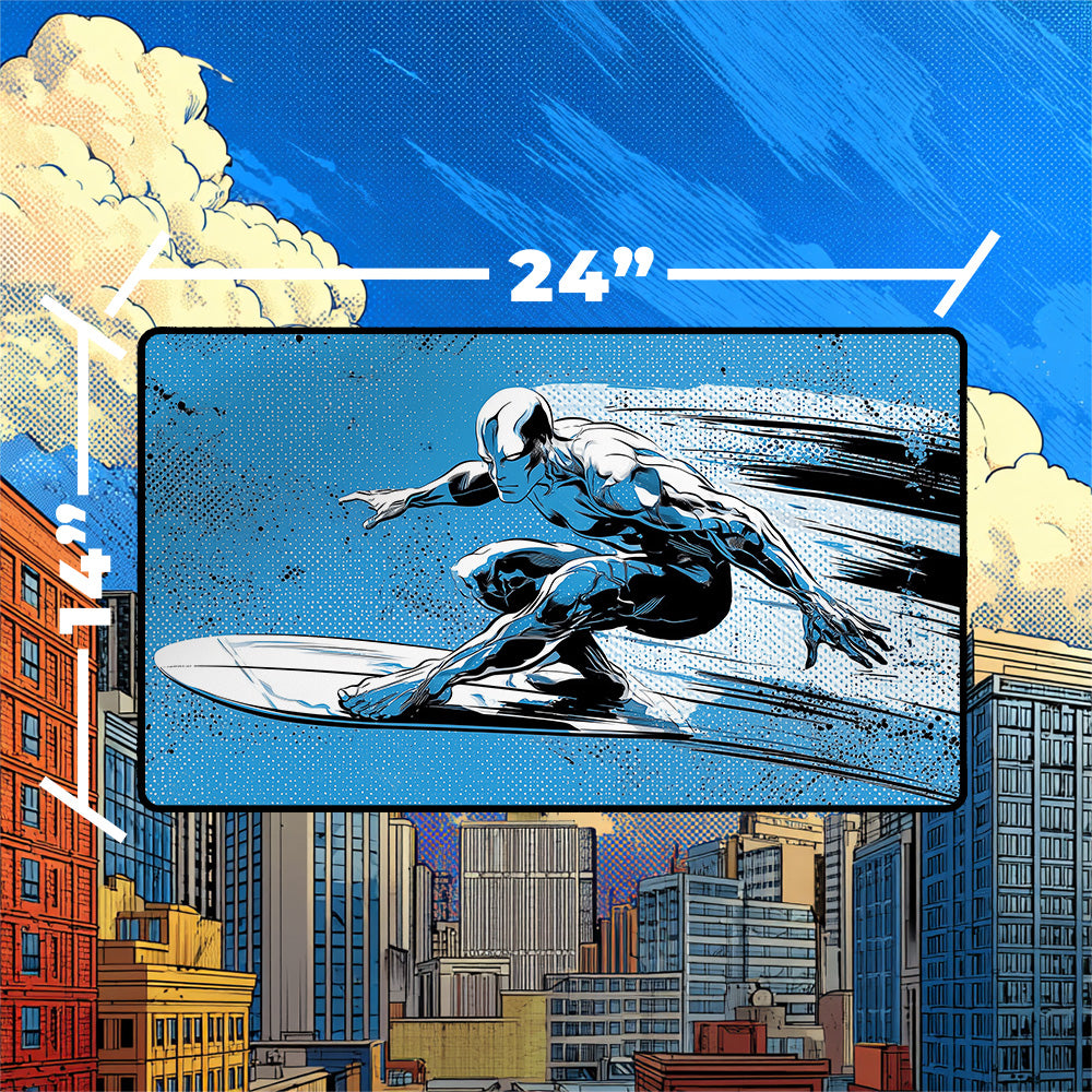 Cosmic Pop Art Surfer Playmat | Retro Halftone TCG Mat