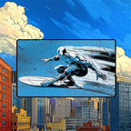 Cosmic Pop Art Surfer Playmat | Retro Halftone TCG Mat