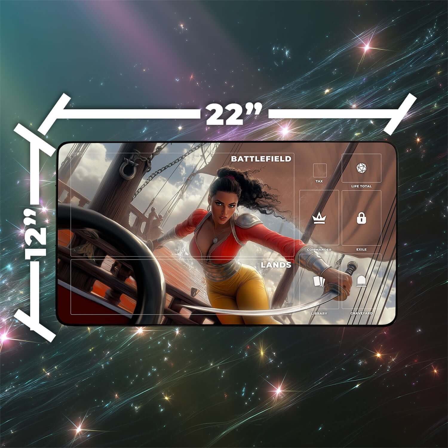 Sisay, Weatherlight Captain Playmat | Magic the Gathering Playmat | Legendary Commander Playmat with Zones Option | 24x14 | 22x12 | 32x16 Sizes