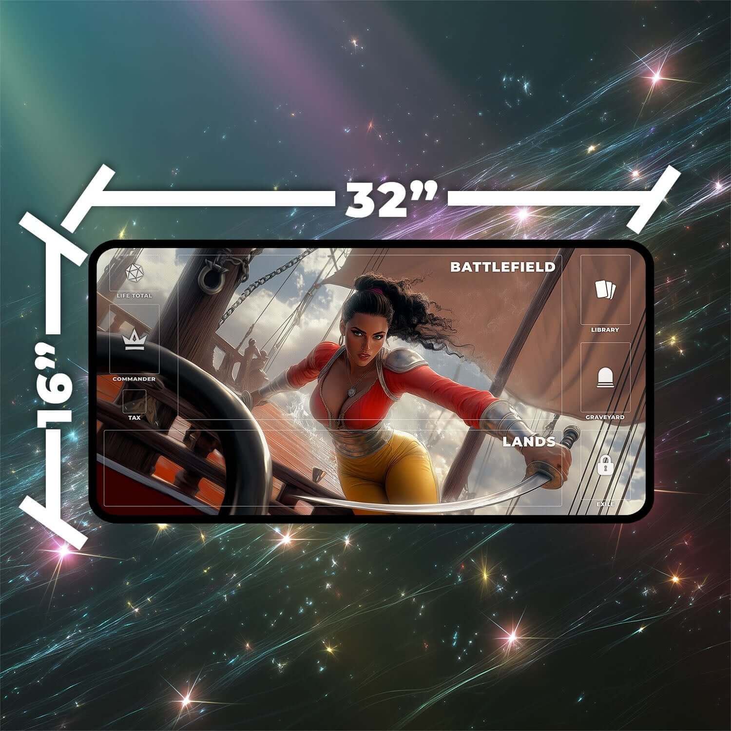 Sisay, Weatherlight Captain Playmat | Magic the Gathering Playmat | Legendary Commander Playmat with Zones Option | 24x14 | 22x12 | 32x16 Sizes