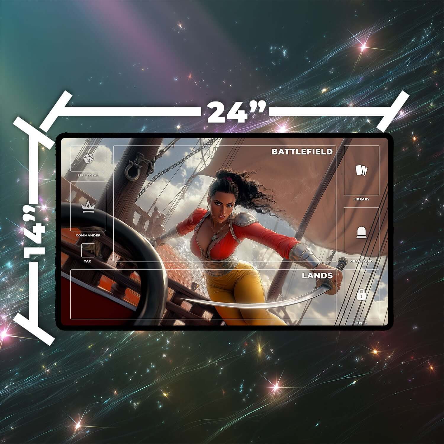 Sisay, Weatherlight Captain Playmat | Magic the Gathering Playmat | Legendary Commander Playmat with Zones Option | 24x14 | 22x12 | 32x16 Sizes
