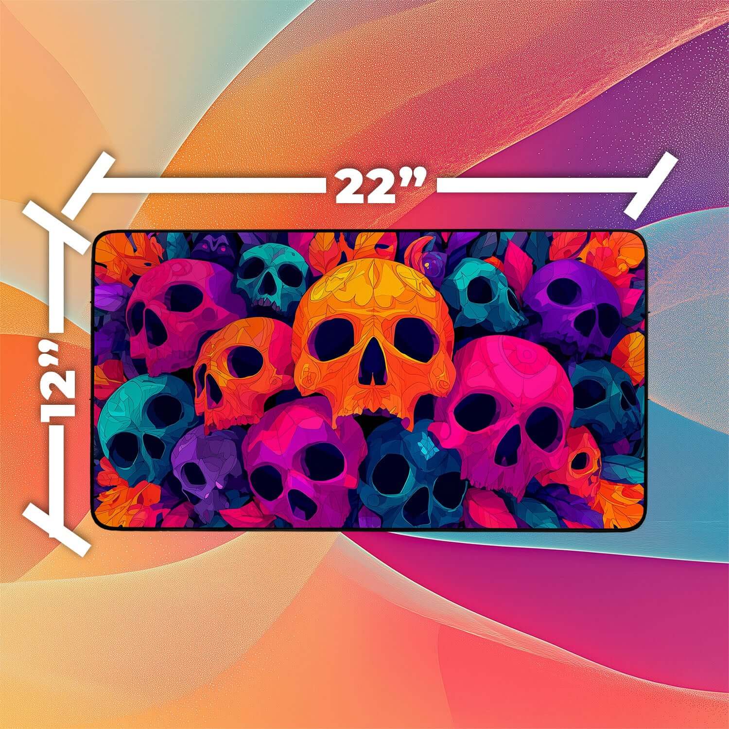 Vibrant Skull Playmat | Magic the Gathering Playmat | Vibrant MTG Playmat with Zones Option | 24x14 | 22x12 | 32x16 Sizes