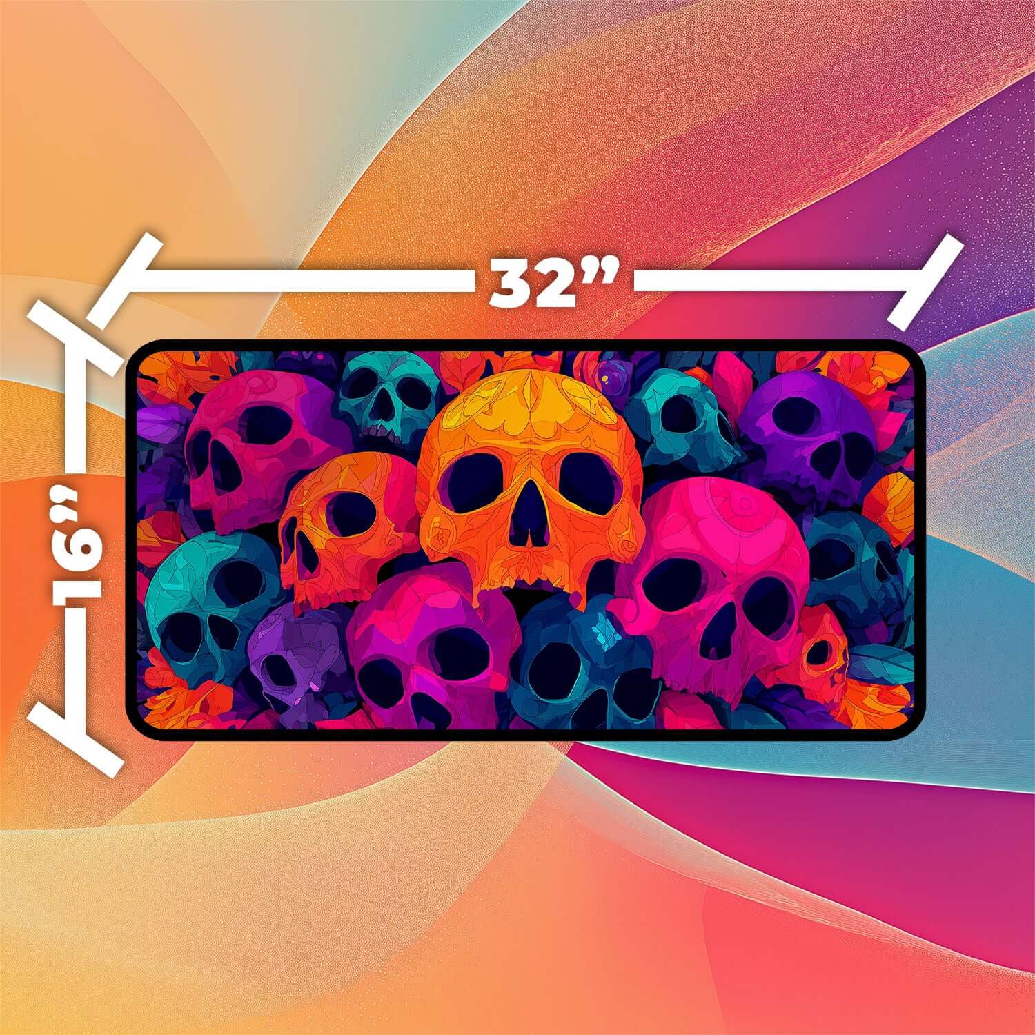 Vibrant Skull Playmat | Magic the Gathering Playmat | Vibrant MTG Playmat with Zones Option | 24x14 | 22x12 | 32x16 Sizes
