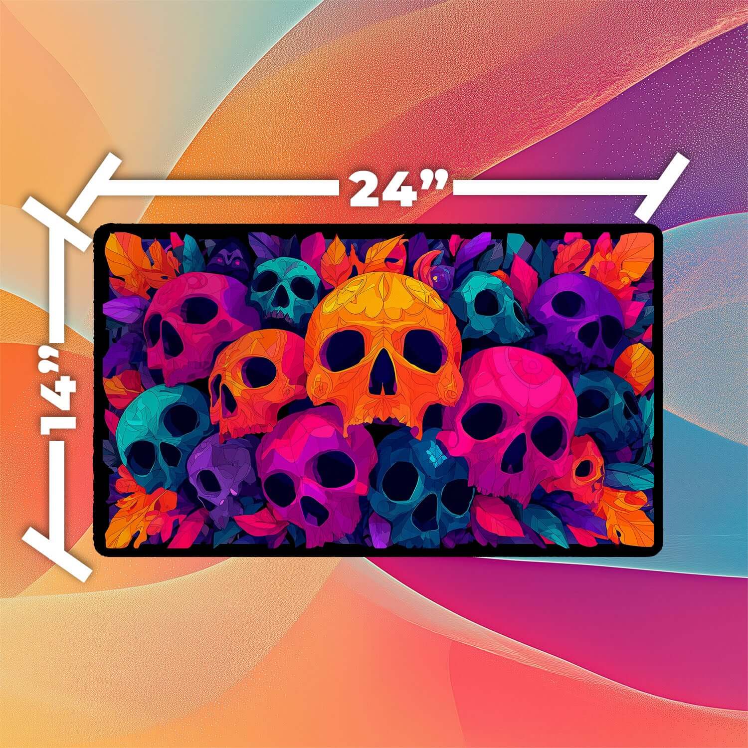 Vibrant Skull Playmat | Magic the Gathering Playmat | Vibrant MTG Playmat with Zones Option | 24x14 | 22x12 | 32x16 Sizes