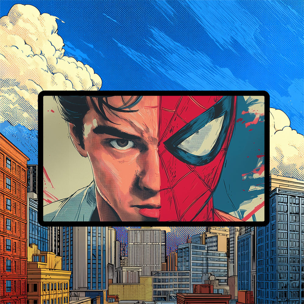 Peter Parker Spider-Man Playmat | Magic the Gathering Playmat | Half Mask Hero with Zones Option | 24x14