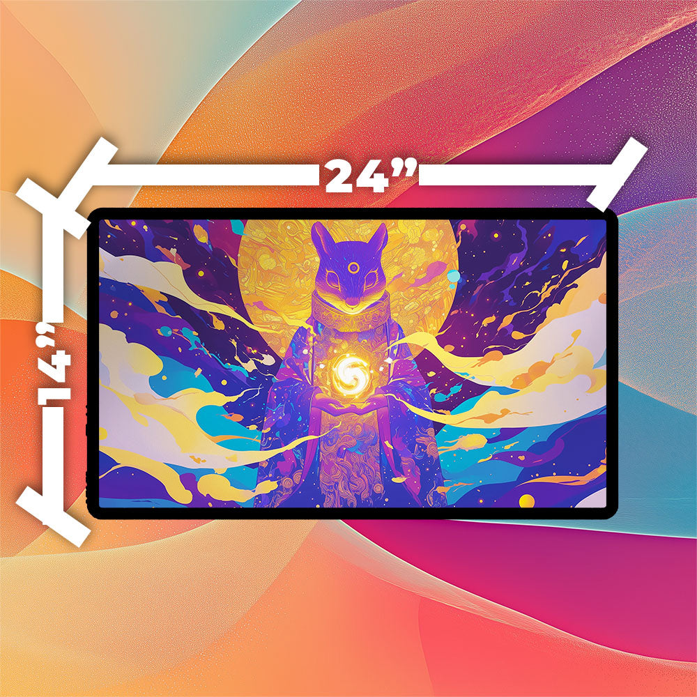 Squirrel Sorcerer Playmat | TCG Playmat | Fantasy Forest Magic Artwork No Zones Option | 24x14 | 32x16 Sizes