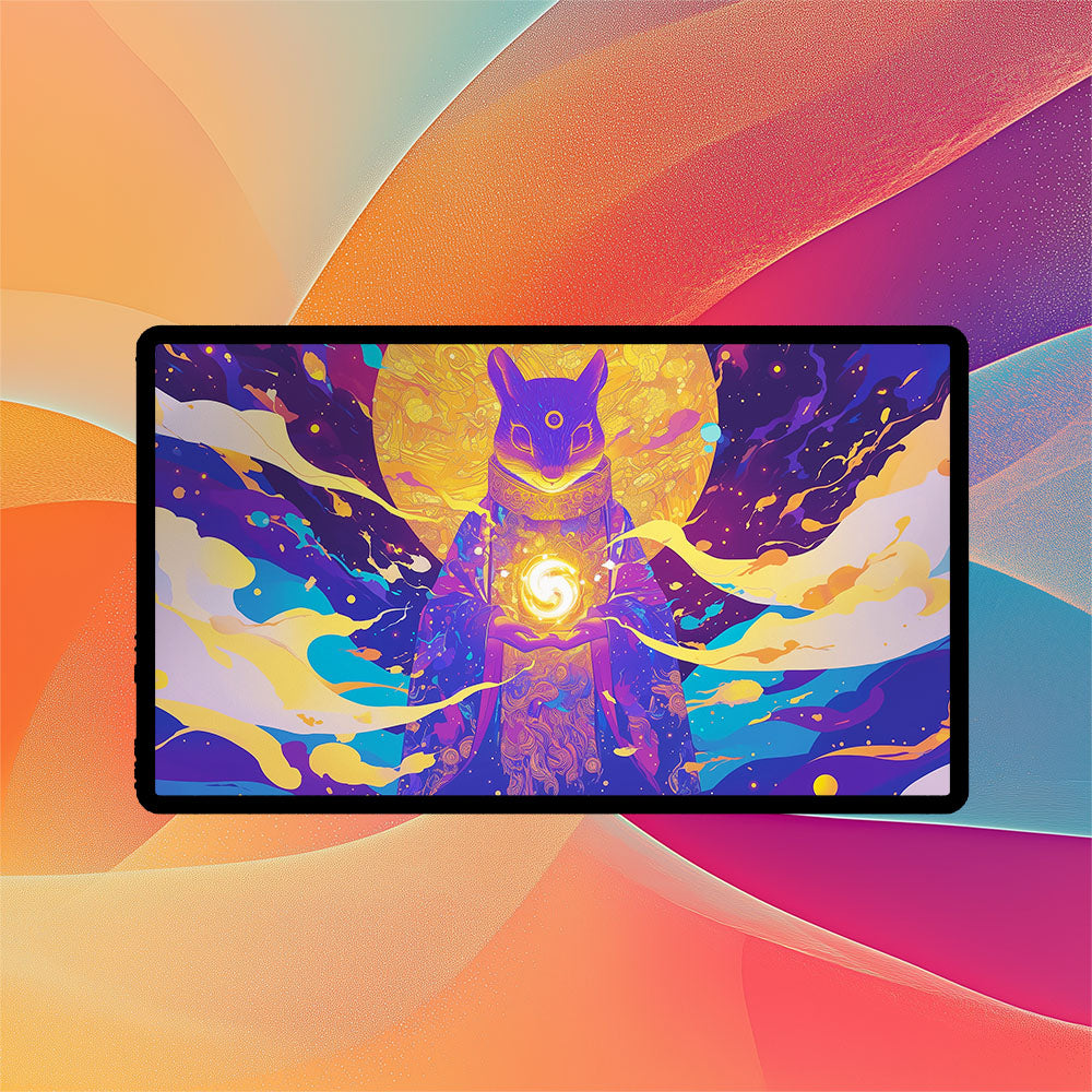 Squirrel Sorcerer Playmat | TCG Playmat | Fantasy Forest Magic Artwork No Zones Option | 24x14 | 32x16 Sizes