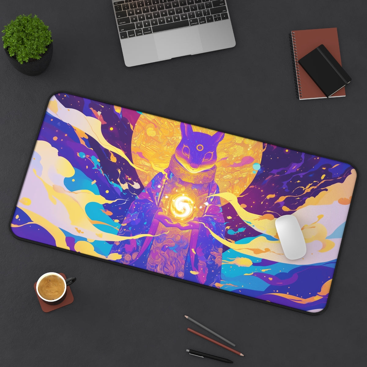 Squirrel Sorcerer Playmat | TCG Playmat | Fantasy Forest Magic Artwork No Zones Option | 24x14 | 32x16 Sizes