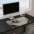 Sumi-e Ink Wash Mountain Desk Mat 24x14 36x18 48x24