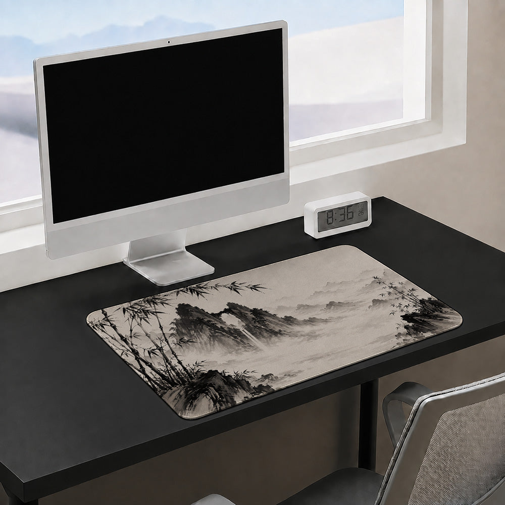 Sumi-e Ink Wash Mountain Desk Mat 24x14 36x18 48x24